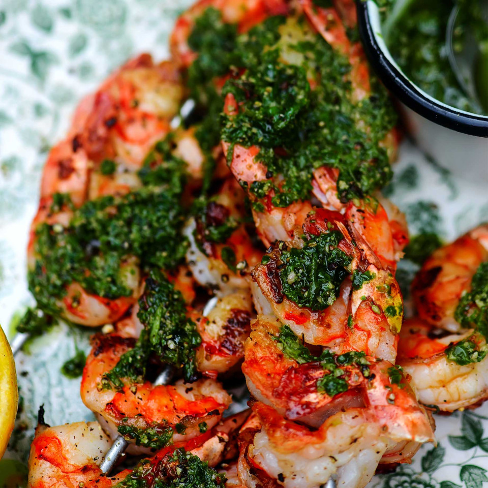 Креветки з песто на современном круглом гриле UNO 